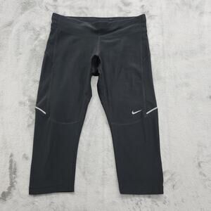 Nike Pants Womens XS Black Dri Fit Running Crop Capri Legging‎ Back Zip Pocket